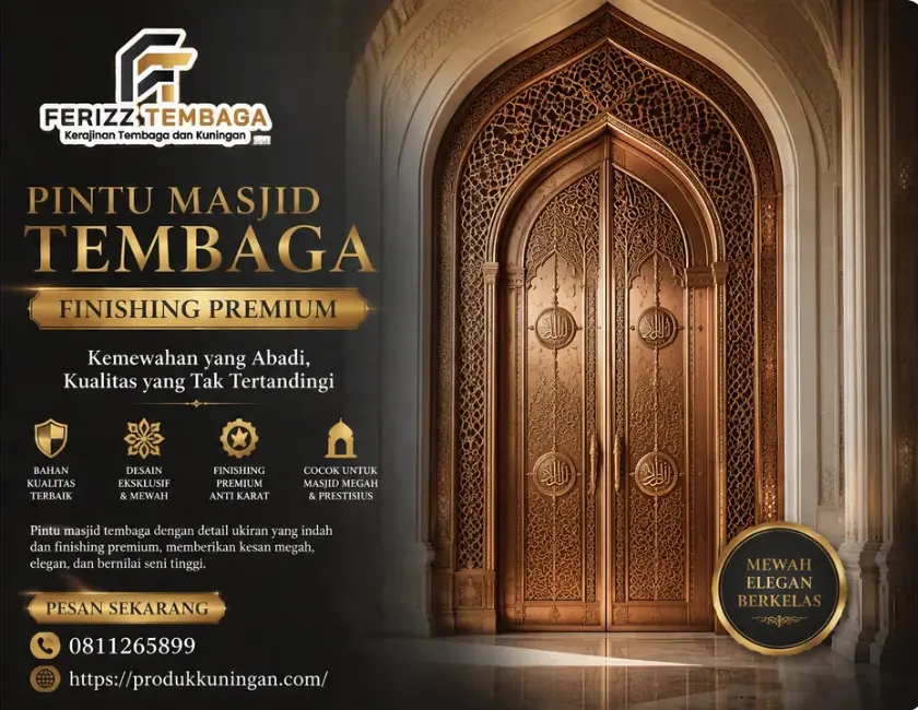 Pintu Masjid Tembaga dengan Finishing Premium di Boyolali